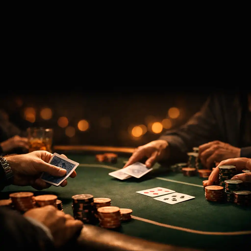 Hráči u pokerového stolu během rozdávání karet